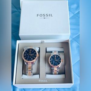 His and Hers Multifunction Two-Tone Stainless Steel Watch Set